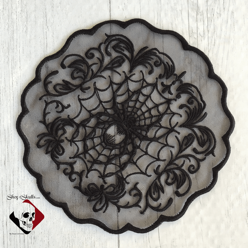 Spider Lace Organza Doily - Goth Black