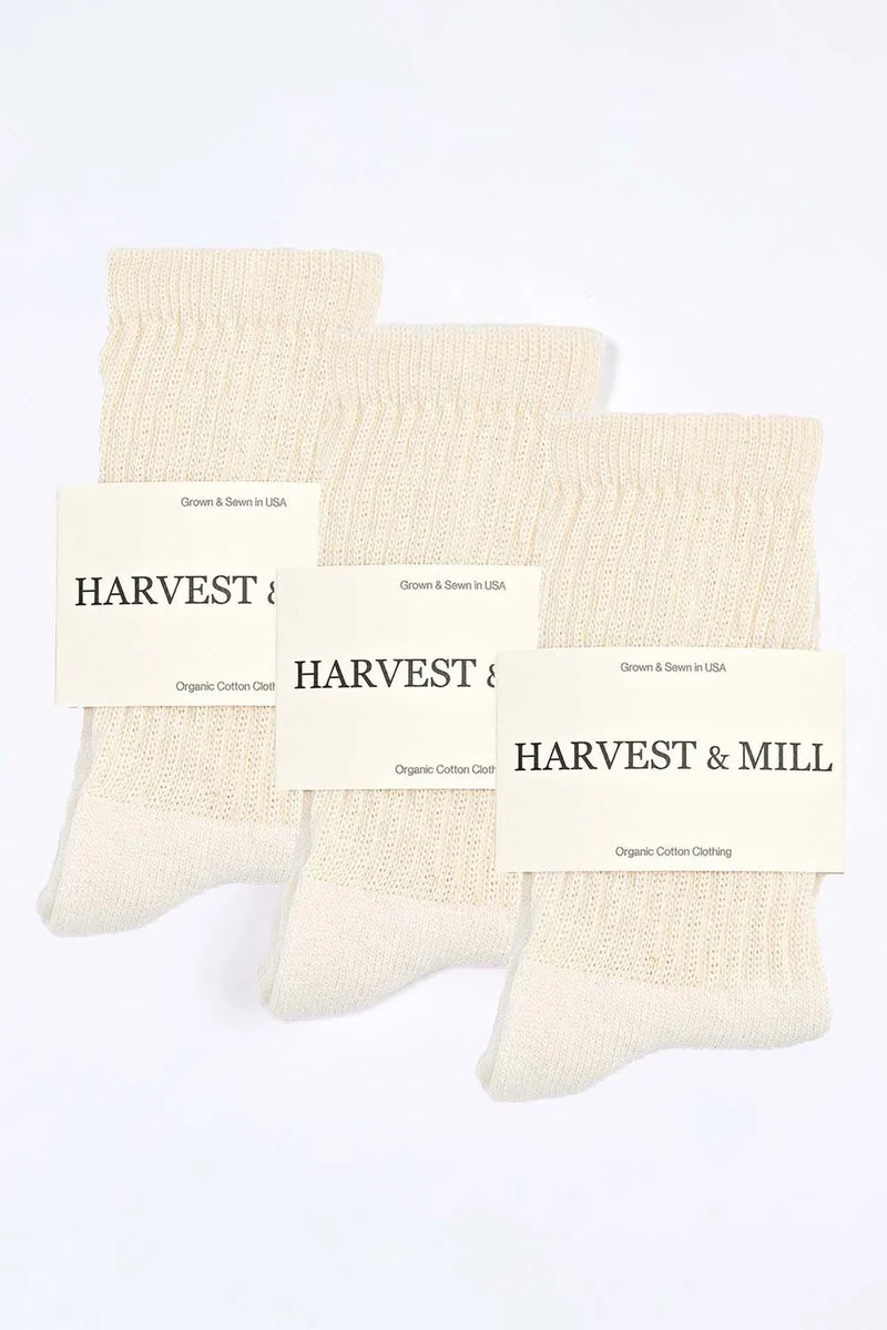 Harvest & Mill Men's 3 Pack Organic Cotton Socks Natural-White Crew