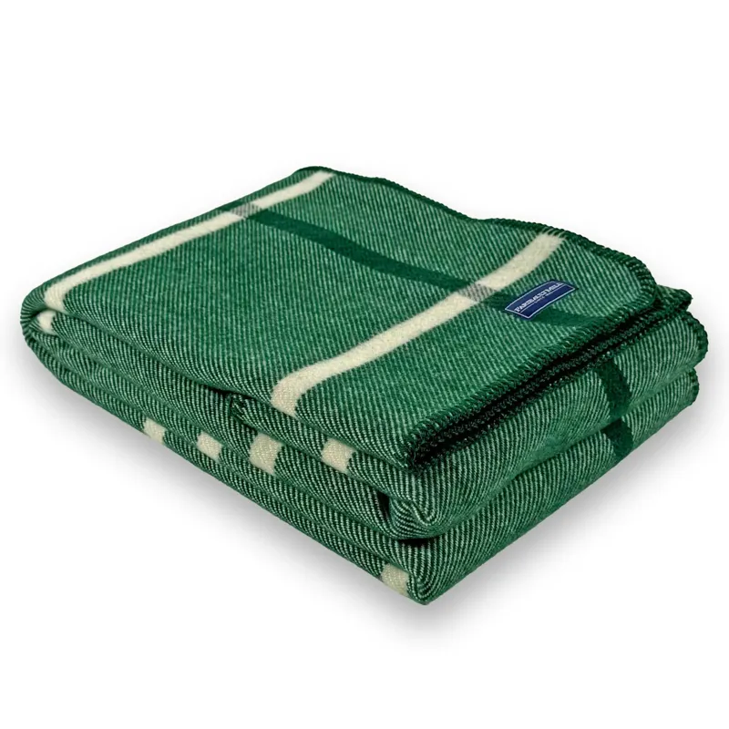 Faribault Mill Windowpane Plaid Wool Throw - Forest Green