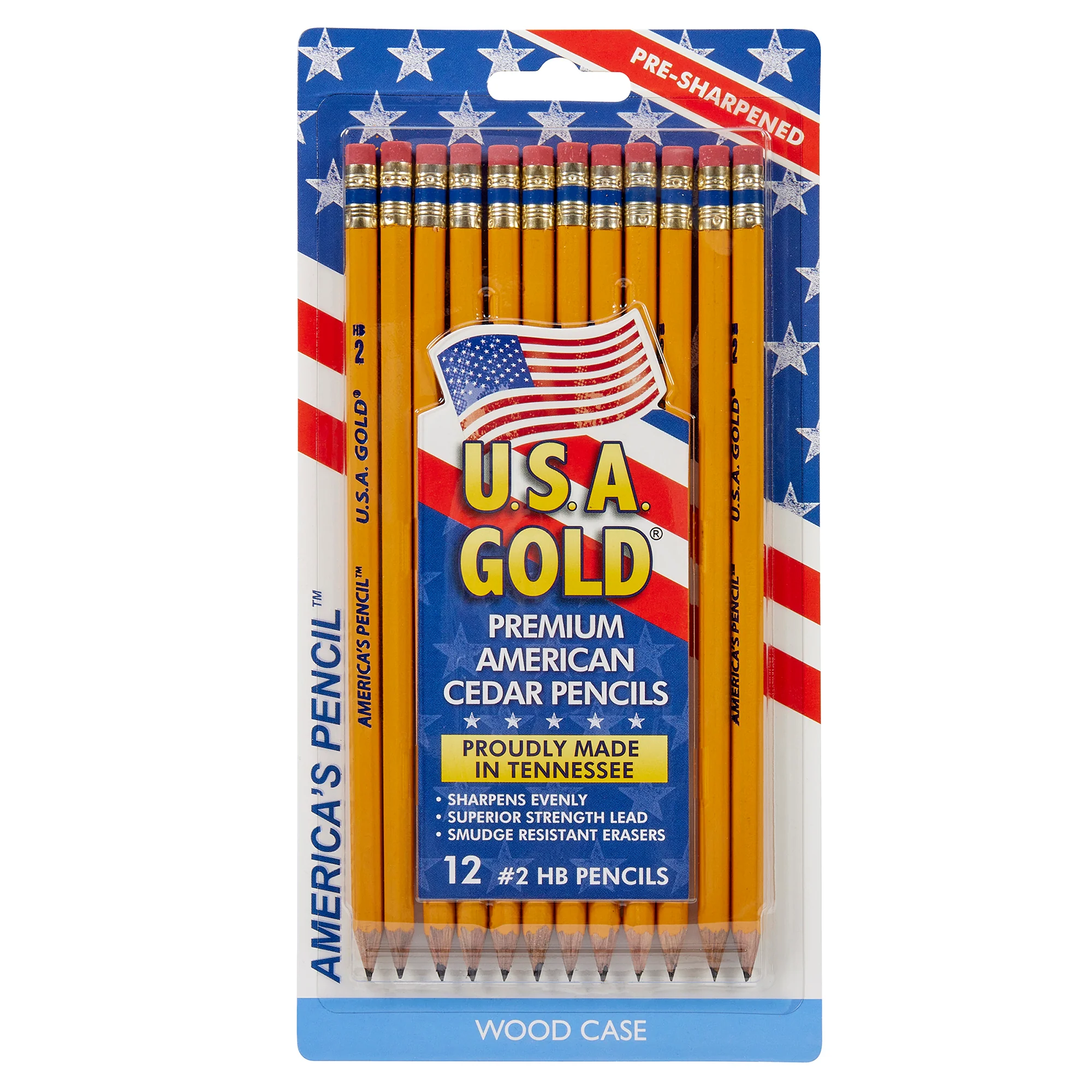 Write Dudes USA Gold Premium American Wood #2 Pencils, 12 Count