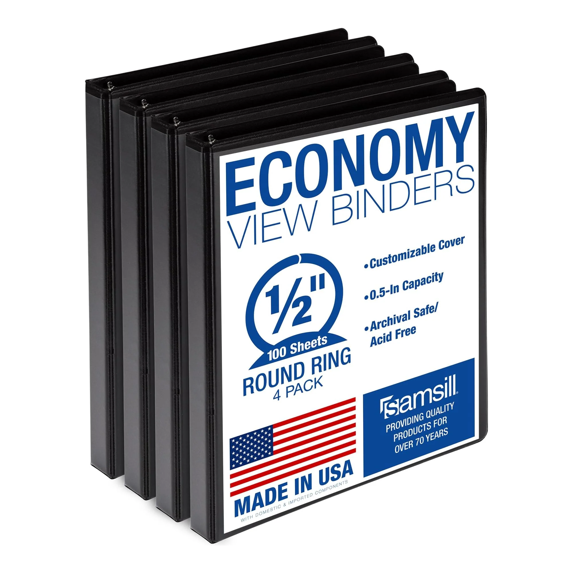 Samsill 2 Inch 3 Ring Binder, Economy Round Ring, Black, 12 Pack